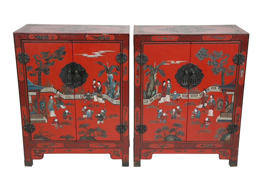 PAIR OF CHINESE RED-LACQUERED SIDE CABINETS (1 of 13)