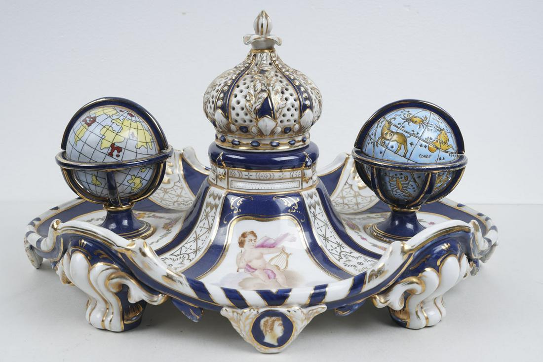 FRENCH STYLE PORCELAIN DOUBLE INK STAND (1 of 15)