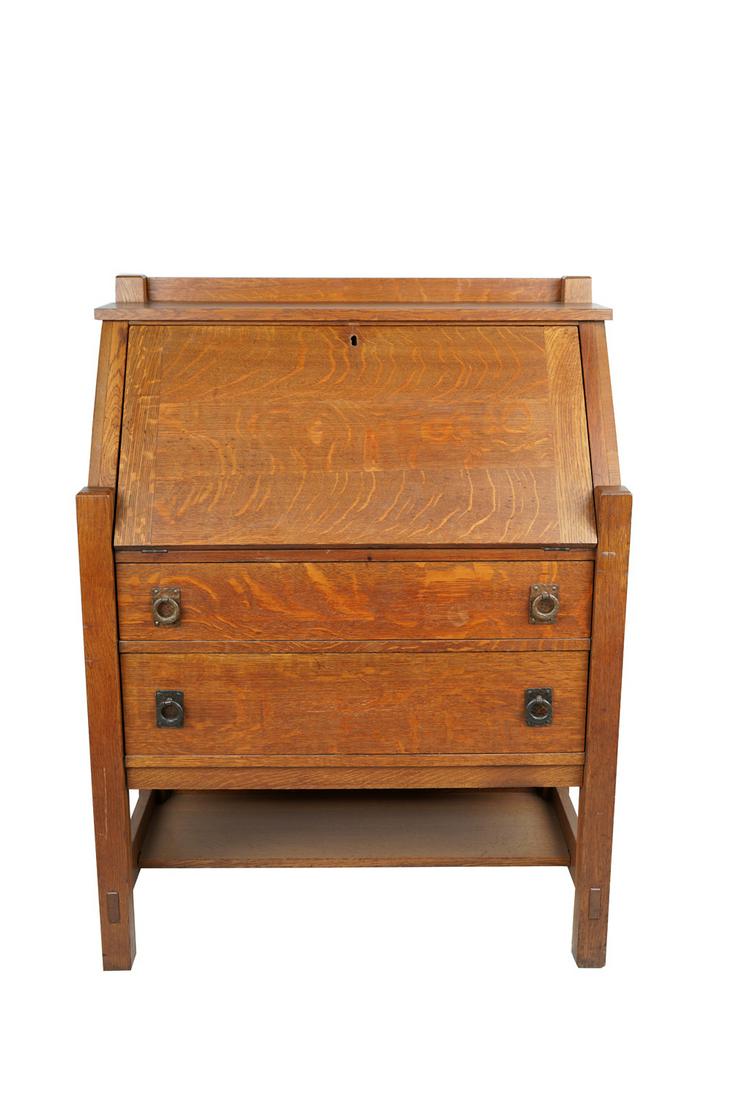 CRAFTSMAN OAK SLANT FRONT DESK (1 of 9)