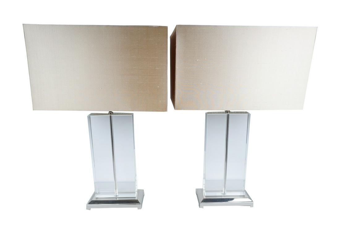 PAIR OF GLASS & CHROME TABLE LAMPS (1 of 7)