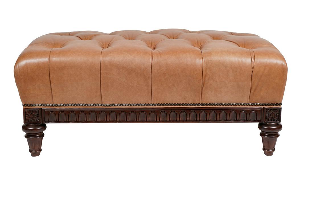HANCOCK & MOORE STUDDED LEATHER OTTOMAN (1 of 7)
