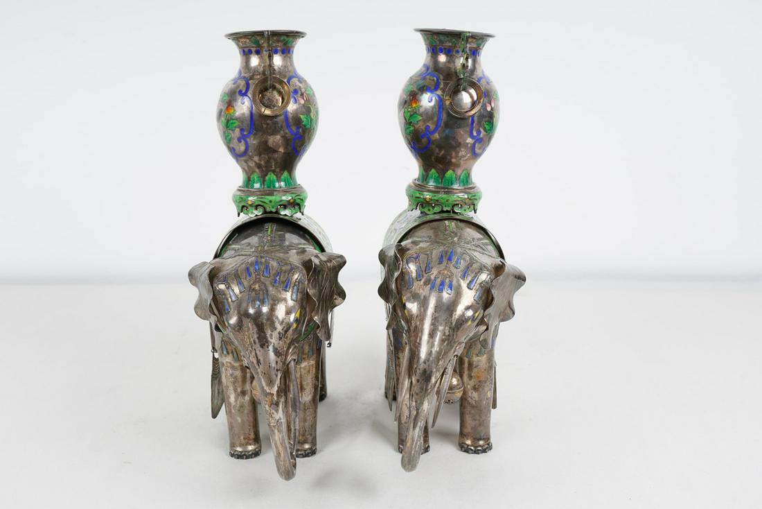 PAIR OF CHINESE SILVER & ENAMEL ELEPHANTS (1 of 15)