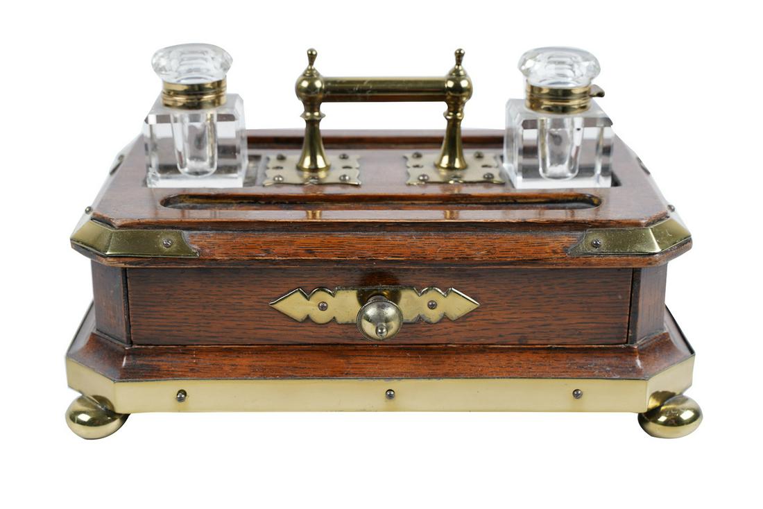 ENGLISH OAK DOUBLE INK STAND (1 of 11)