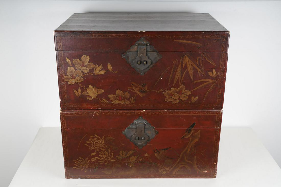 PAIR OF CHINESE RED LACQUERED TRUNKS (1 of 13)