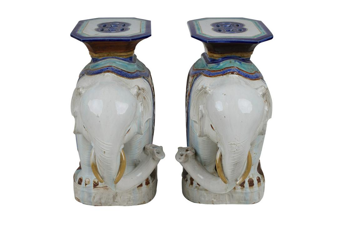 PAIR OF ELEPHANT-FORM GLAZED CERAMIC GARDEN SEATS (1 of 11)