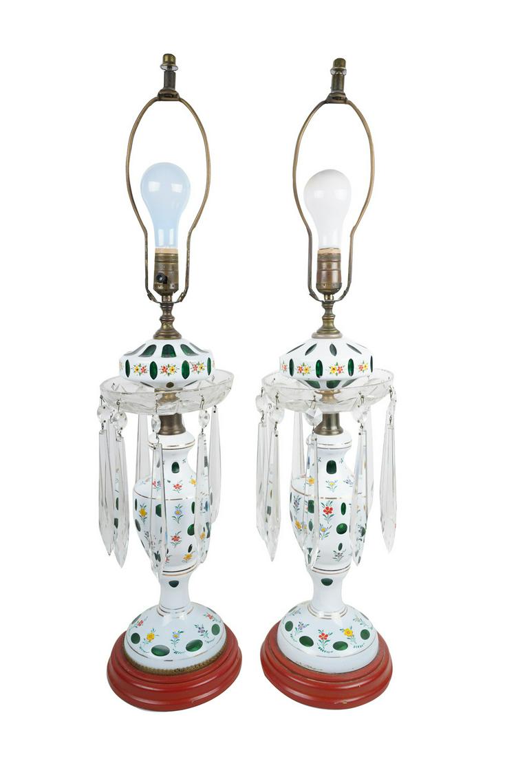 PAIR OF BOHEMIAN CASE GLASS GIRANDOLE TABLE LAMPS (1 of 10)