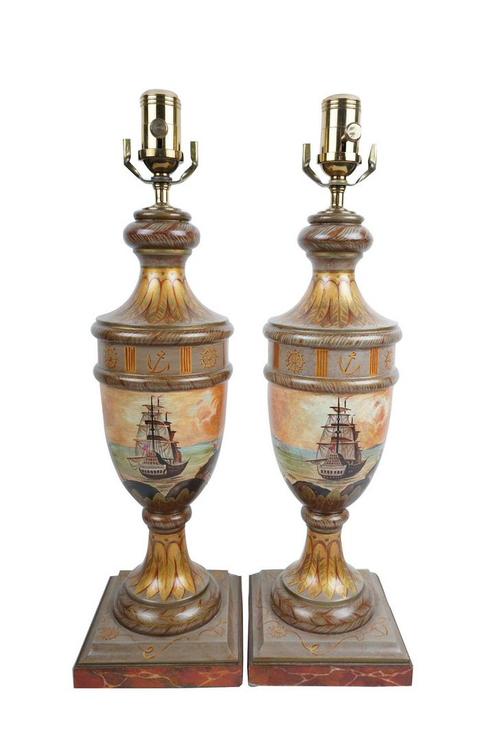 PAIR OF PAINTED URN-FORM TABLE LAMPS (1 of 10)