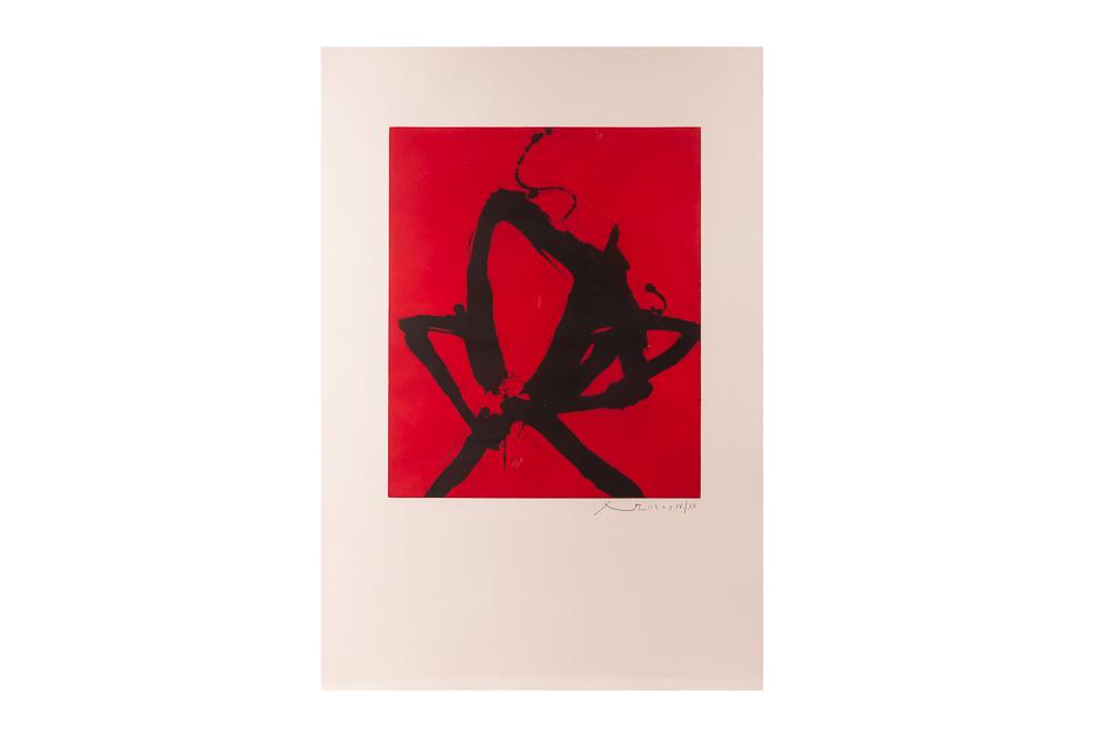 ROBERT MOTHERWELL: "RED SEA I": circa 1976; Engberg/Banach, 193 aquatint in colors with lift-ground etching signed and numbered AP 4/20 Provenance: The Estate of Robert and Lois Erburu, Los Angeles & Hope Ranch, Santa Barbara 41 x 2