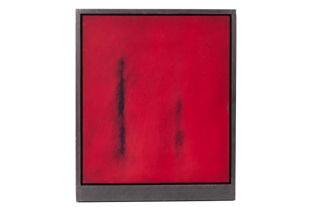 ERIC ORR: "TWO BODY PROBLEM": circa 1988 oil on linen on panel pencil signed, dated and titled verso gallery label verso: Works Gallery, Long Beach Frame size 22 x 18 1/4 inches 19 1/4 x 16 3/4 inches