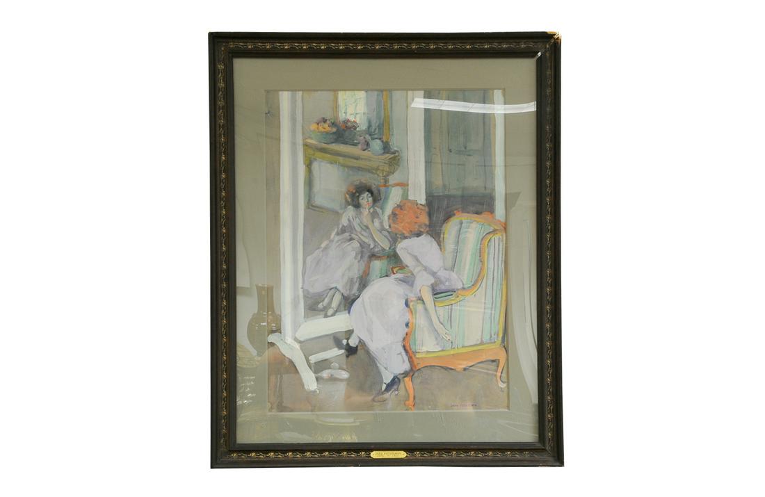 JANE PETERSON: "THE DRESSING MIRROR": watercolor & tempera on paper signed lower right Provenance: The Douglas & Eunice Goodan Living Trust John Moran: February 19, 2008 [Lot 174] 23 x 17 1/2 inches sight