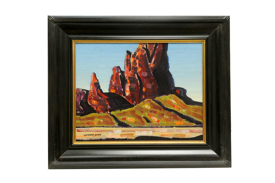 CONRAD BUFF: "RED CANYON": oil on board signed lower left Provenance: De Ru's Fine Arts, Bellflower, CA Estate of DeWitt McCall III 14 x 18 inches