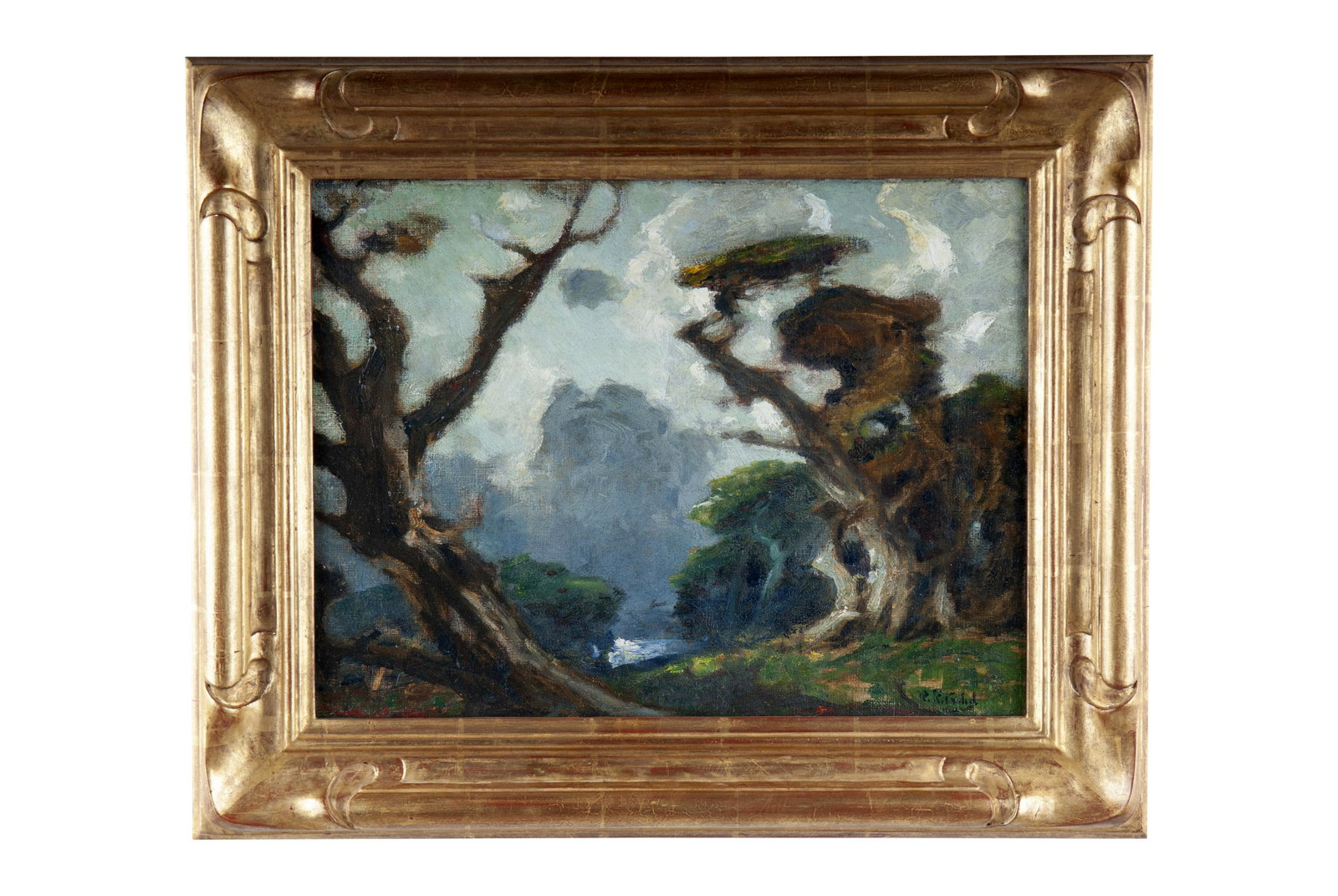 WILLIAM RITSCHEL: "MONTEREY GIANTS": oil on canvas signed lower right and titled stretcher verso Provenance: with label from Steven Stern Fine Arts, Los Angeles 13 1/2 x 17 1/2 inches