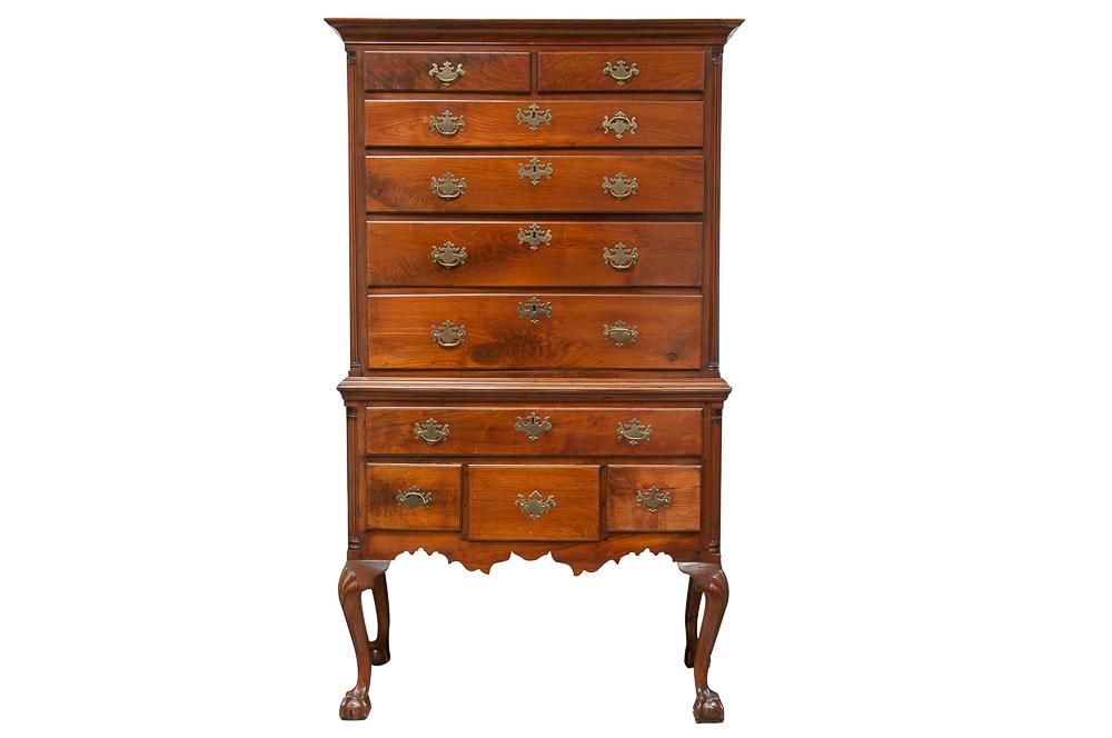 AMERICAN CHIPPENDALE CHERRYWOOD HIGHBOY: Provenance: The Douglas & Eunice Goodan Living Trust 44 inches wide x 23 1/2 deep x 75 inches high