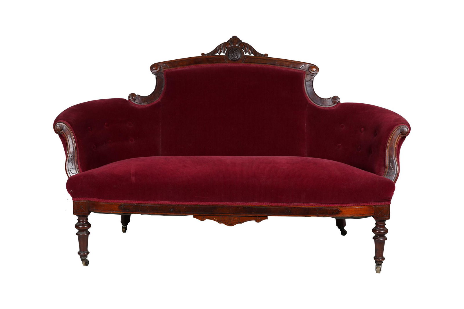 VICTORIAN RED UPHOLSTERED SETTEE (1 of 11)