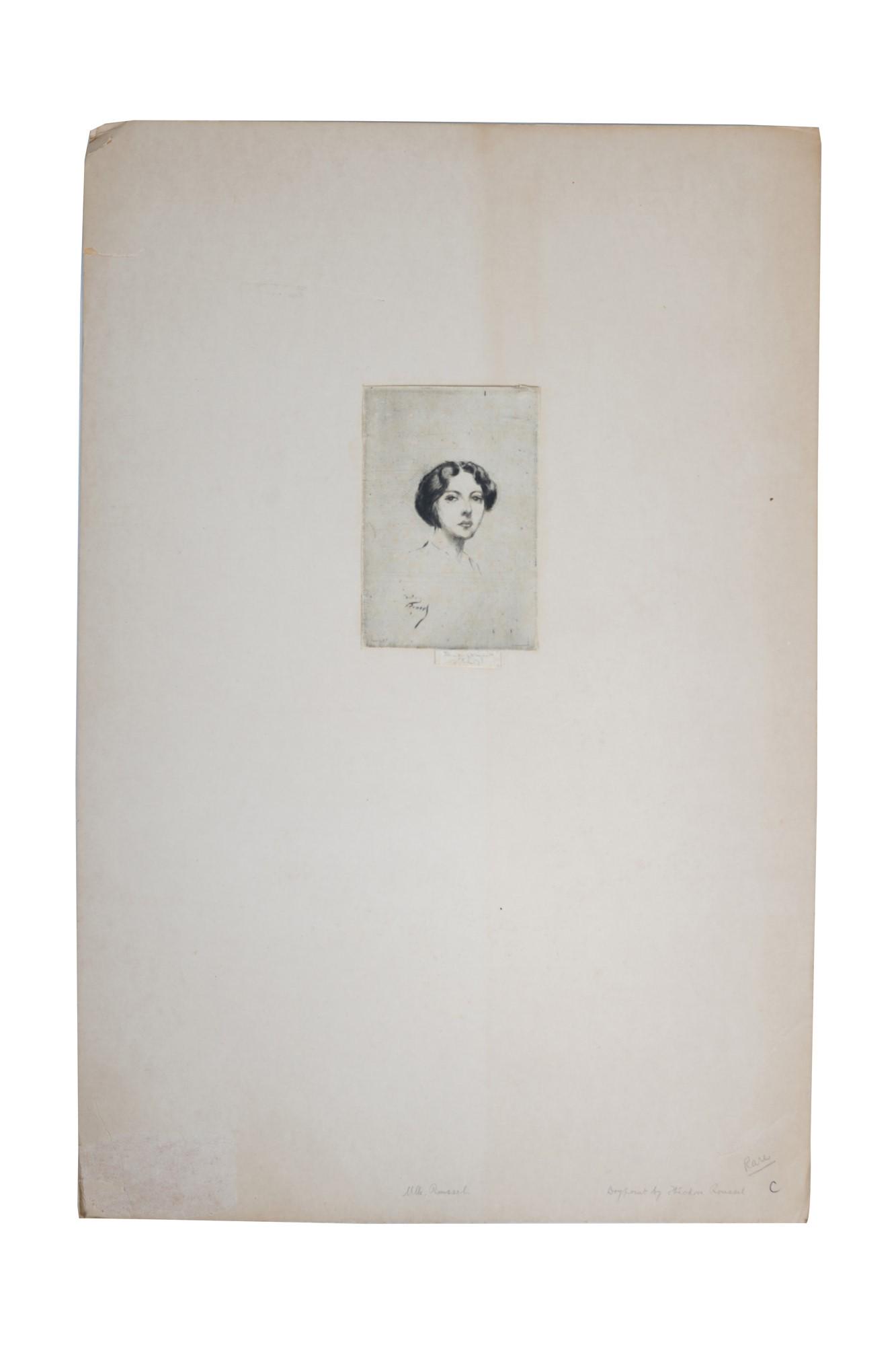 THEODORE ROUSSEL: "PORTRAIT": drypoint etching 4 1/4 x 2 3/4 inches