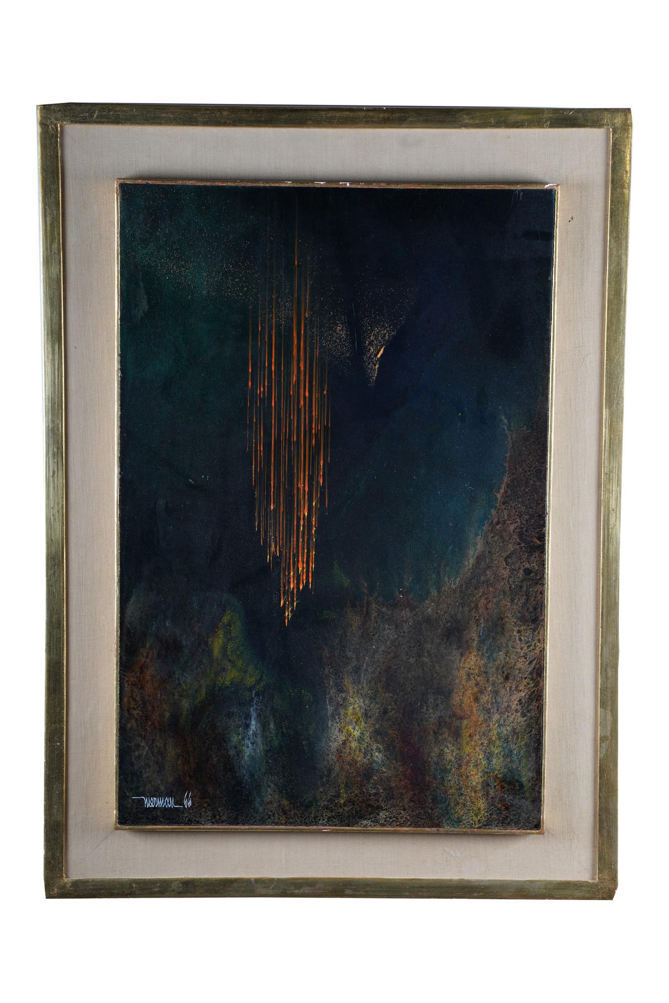 LEONARDO NIERMAN: "UNTITLED": circa 1966 acrylic on masonite signed and dated lower left Condition: chips to gilding on frame 23 1/2 inches x 15 3/4 inches