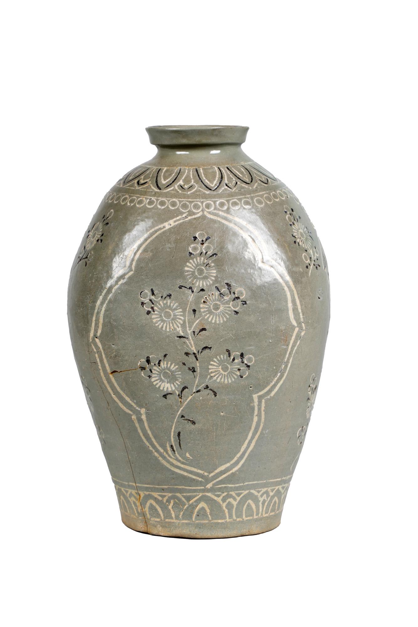 KOREAN GLAZED JAR: 10 1/2 inches high