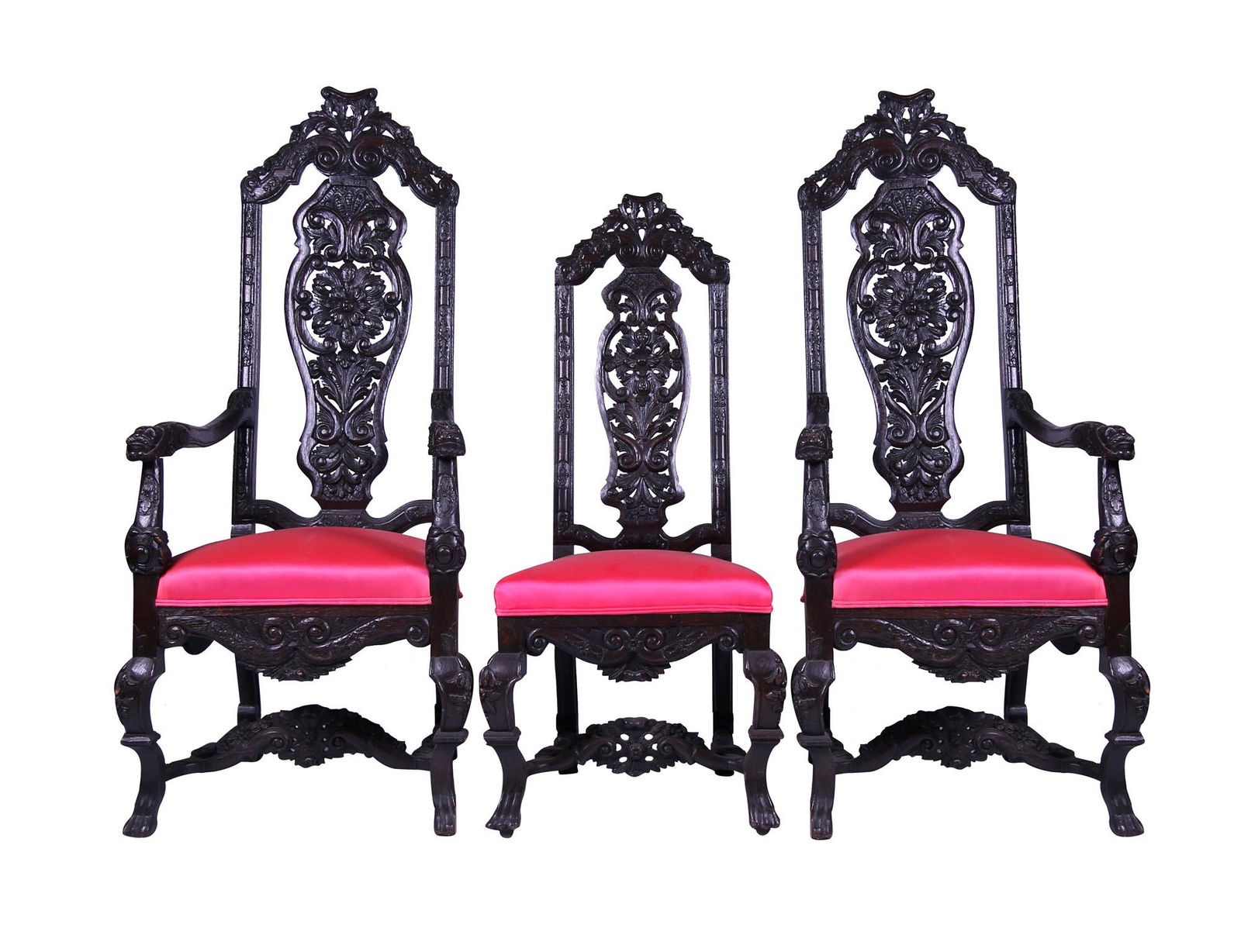 SET OF CARVED EBONIZED OAK DINING CHAIRS (1 of 10)