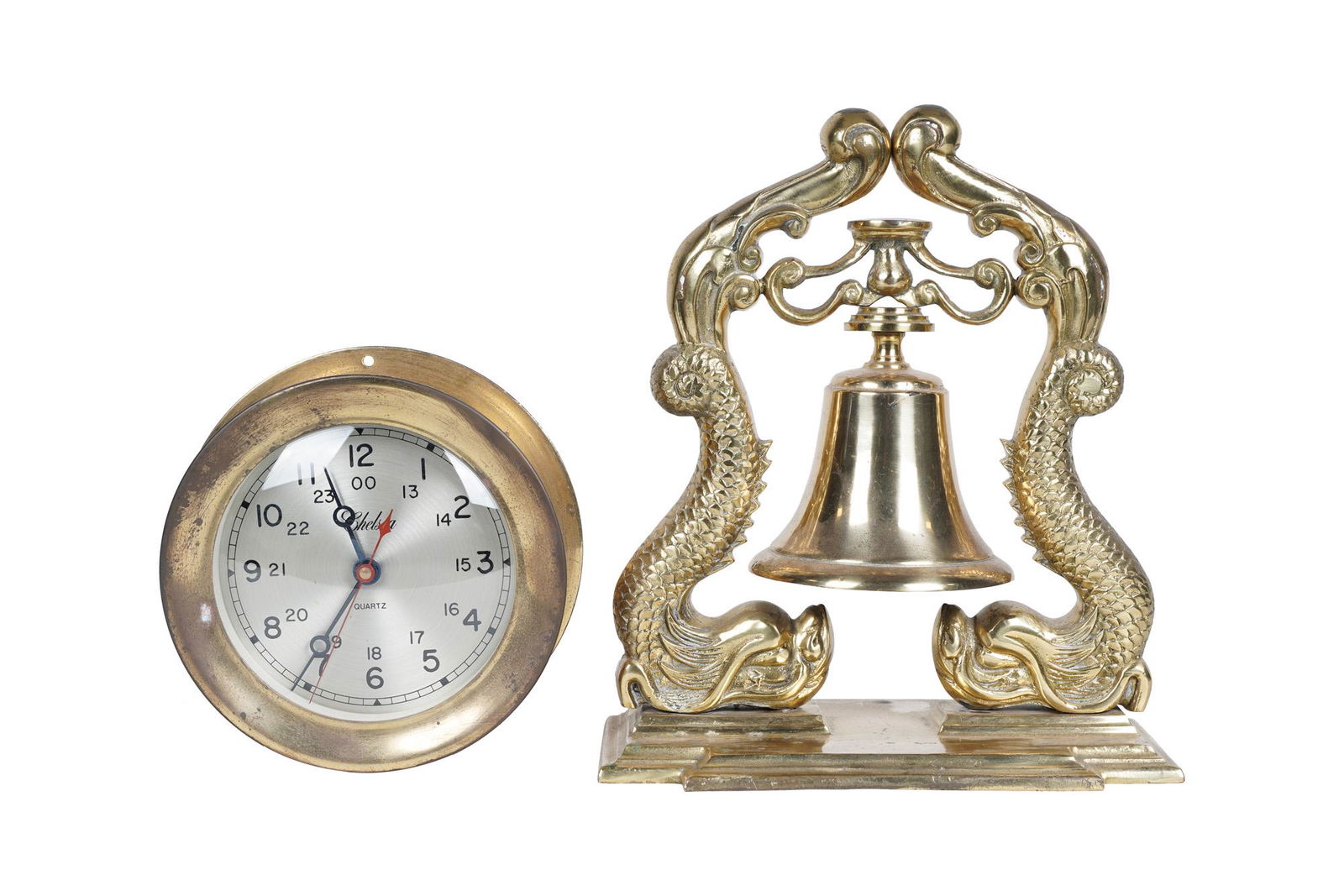 BRASS SHIP'S BELL & CHELSEA CLOCK (1 of 11)