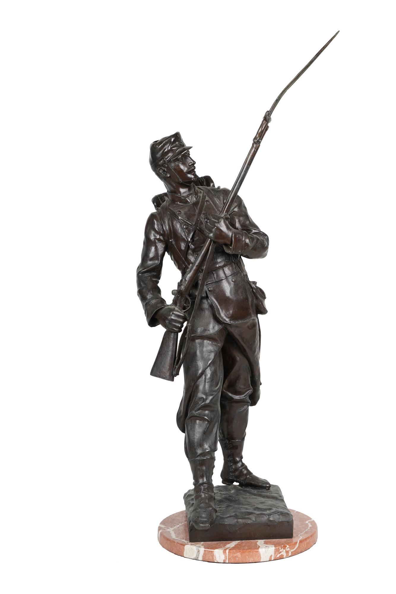 AFTER EUGENE MARIOTON: "SOLDIER": bronze inscribed in casting Provenance: The Estate of Lee Phillip Bell, co-creator of 'The Young and the Restless' and 'The Bold and the Beautiful' 24 1/2 inches high