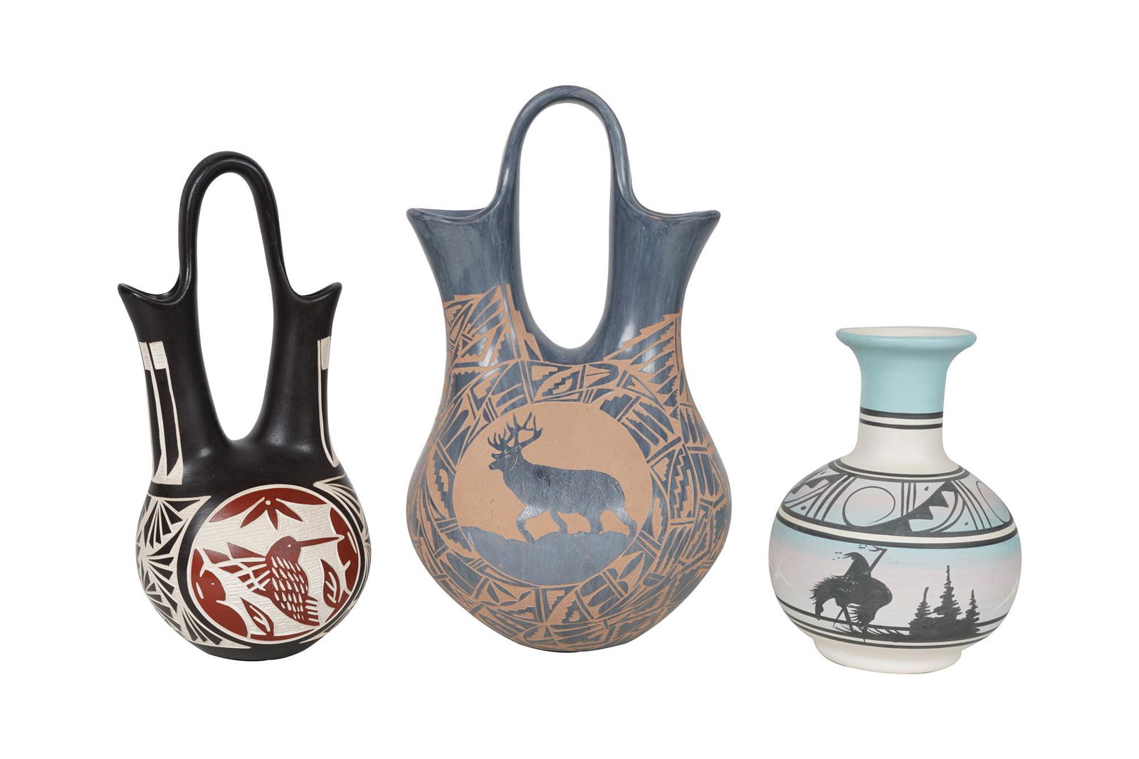 THREE SOUTHWEST STYLE POTTERY VASES (1 of 11)