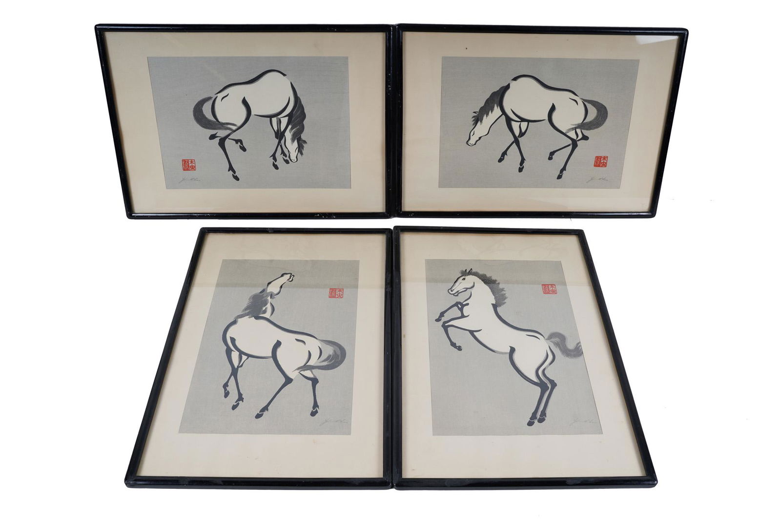 SET OF FOUR JAPANESE HORSE WOODBLOCK PRINTS (1 of 14)