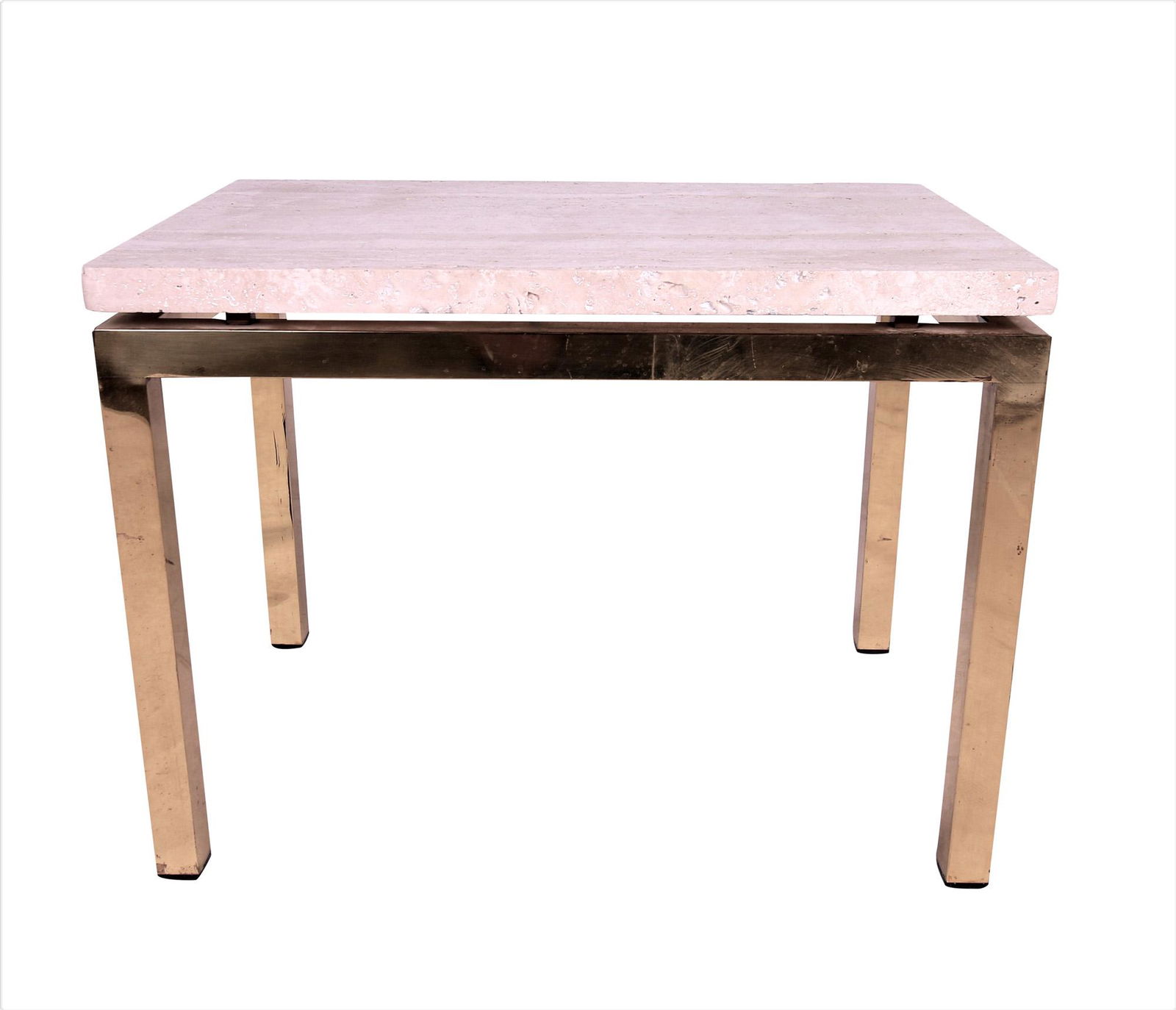 MID-CENTURY MODERN TRAVERTINE & BRASS SIDE TABLE (1 of 4)