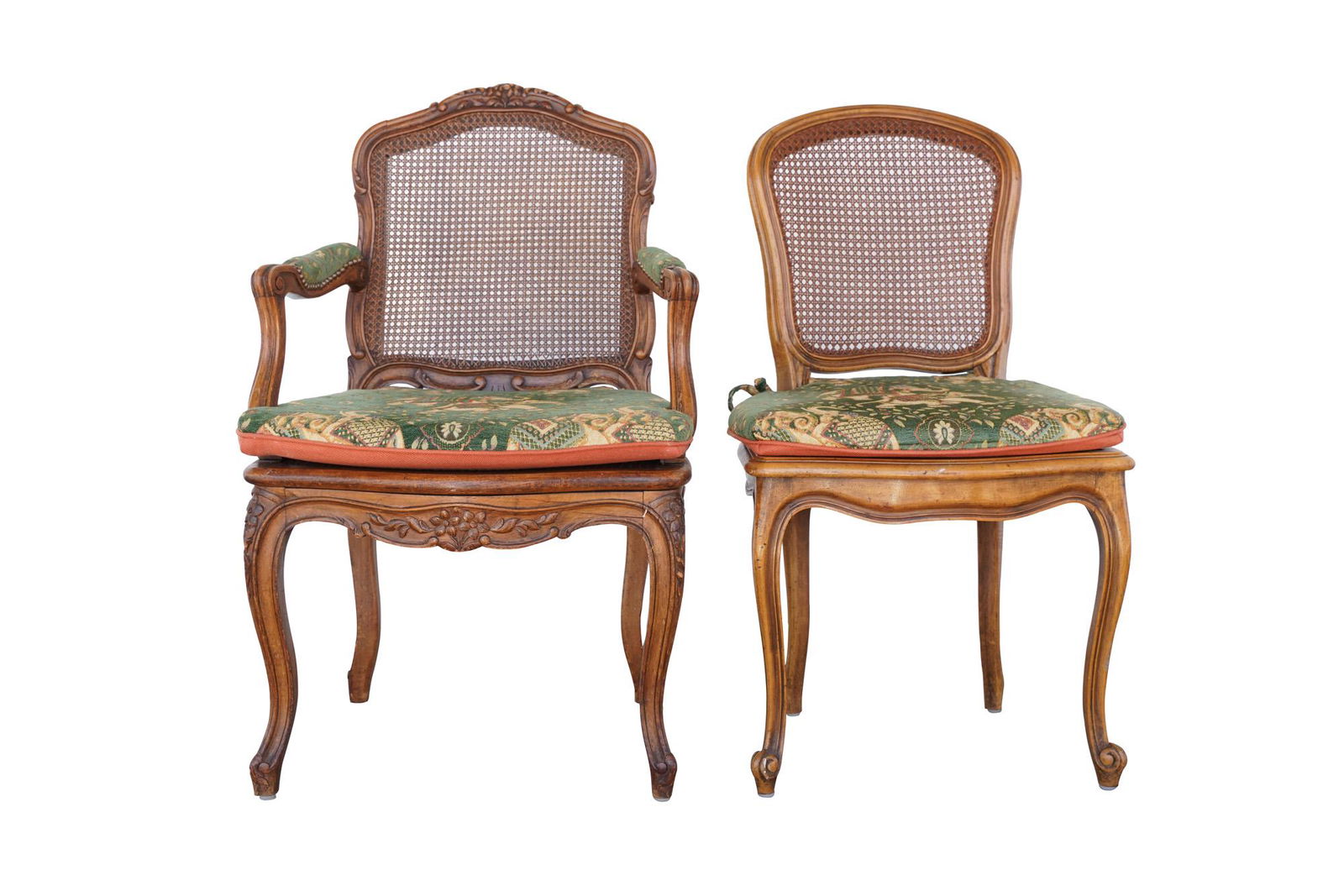 SET OF EIGHT LOUIS XV STYLE CARVED WALNUT & CANE DINING (1 of 10)