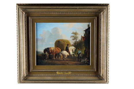 PIETER FREDERIK VAN OS: "FIGURES IN LANDSCAPE WITH: circa 1830 oil on panel signed lower right 12 1/2 x 16 inches