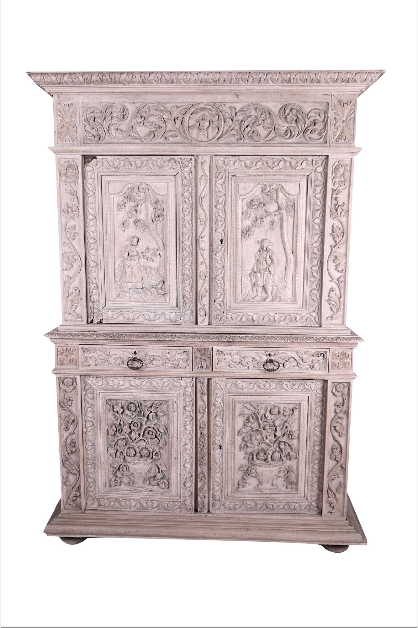 PAINTED CARVED OAK CABINET (1 of 14)