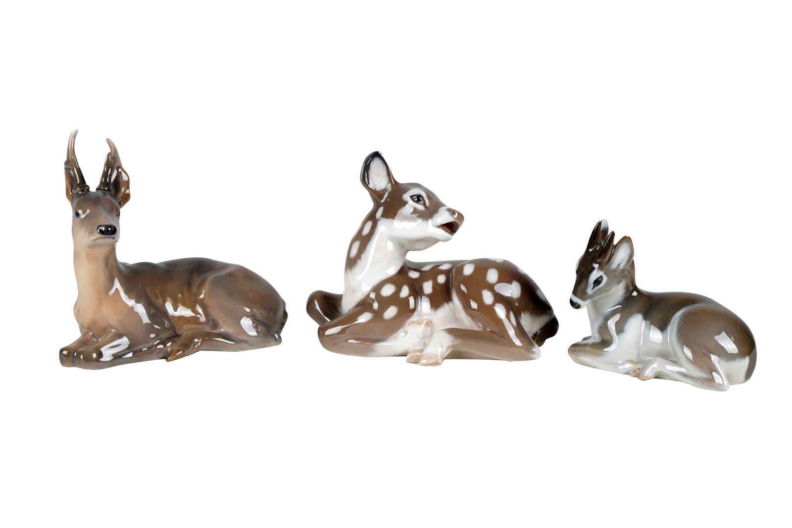 THREE ROYAL COPENHAGEN DEER FIGURINES (1 of 7)
