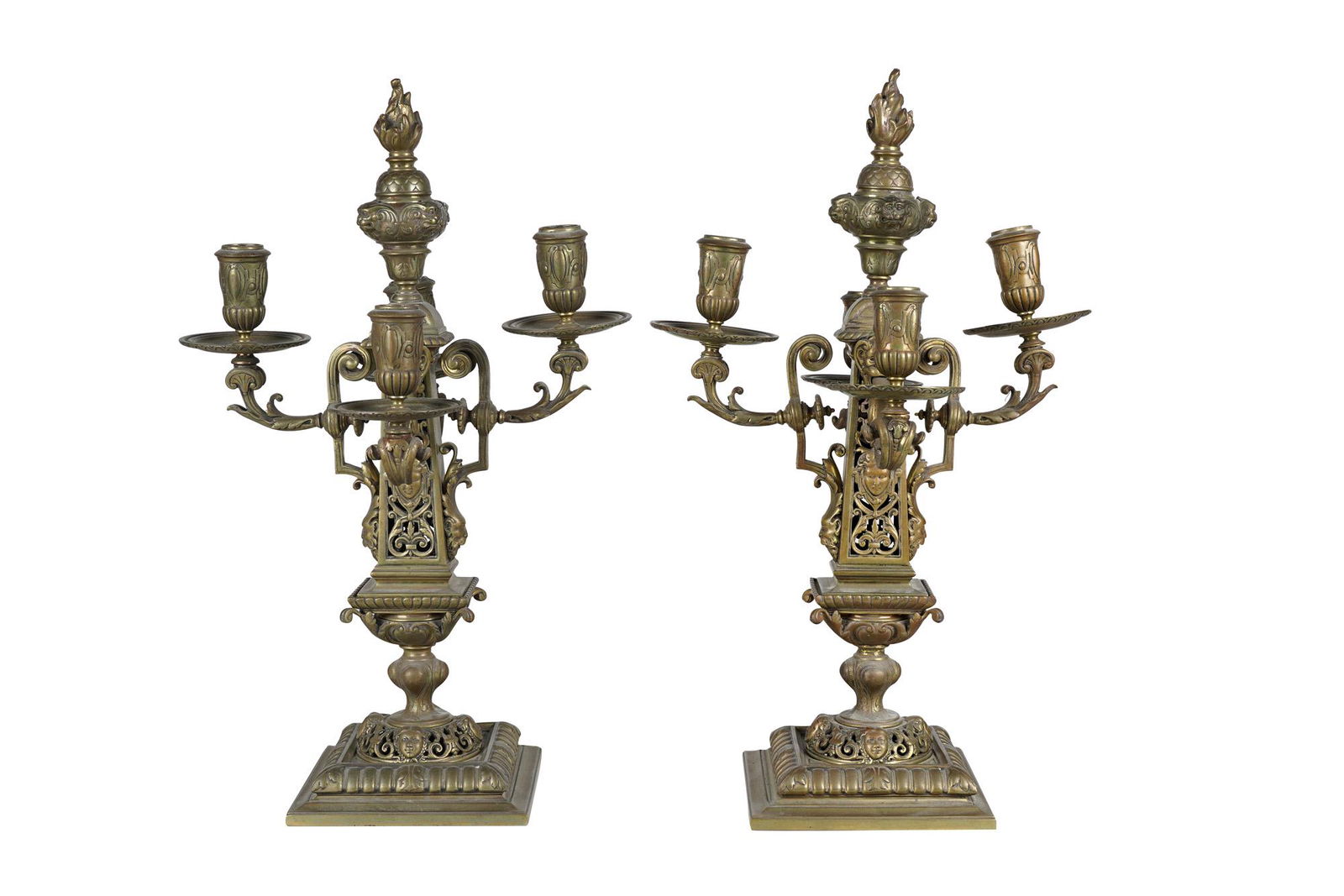 PAIR OF FRENCH RENAISSANCE REVIVAL BRASS CANDELABRA (1 of 9)