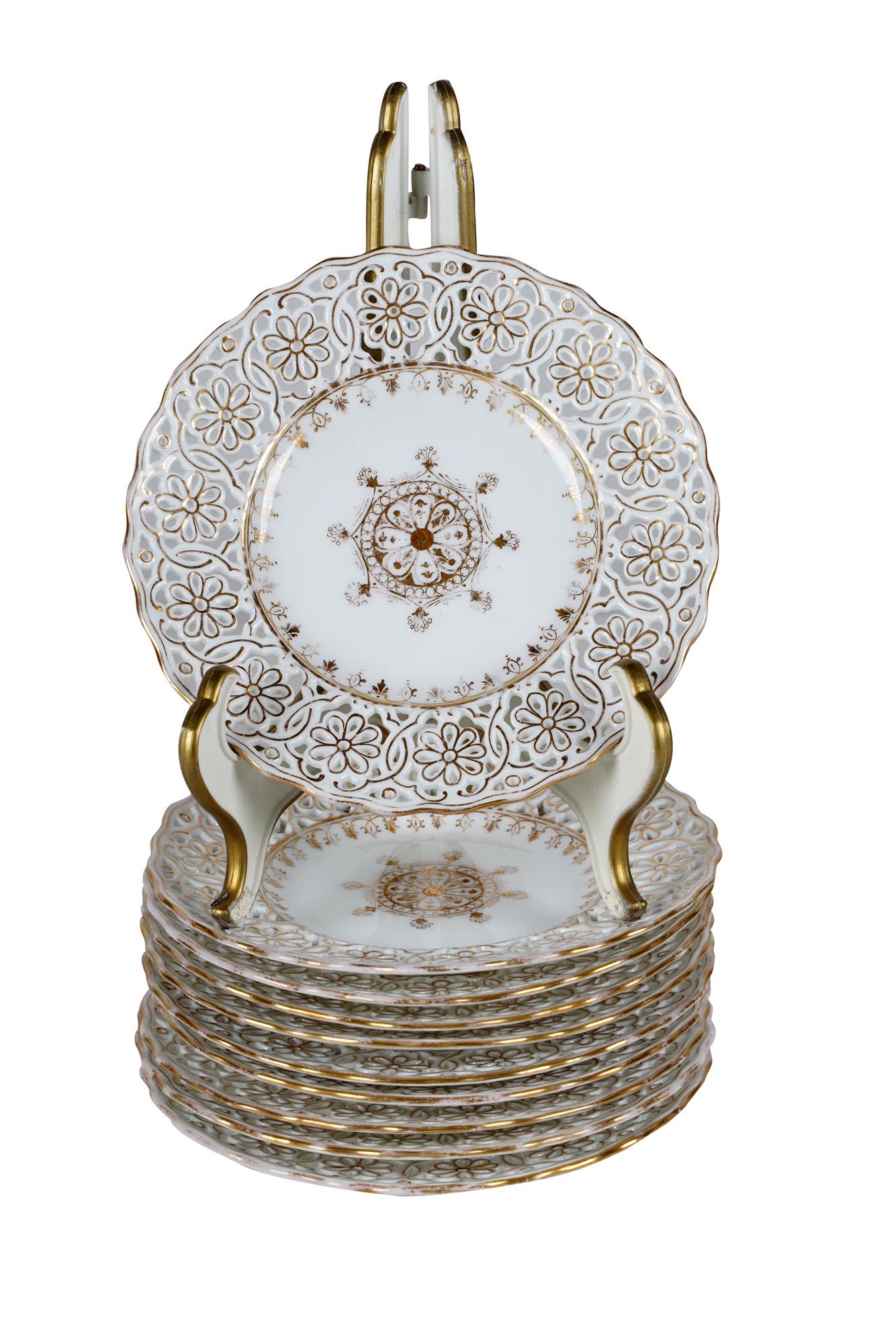 SET OF TEN DRESDEN RETICULATED PORCELAIN PLATES (1 of 6)