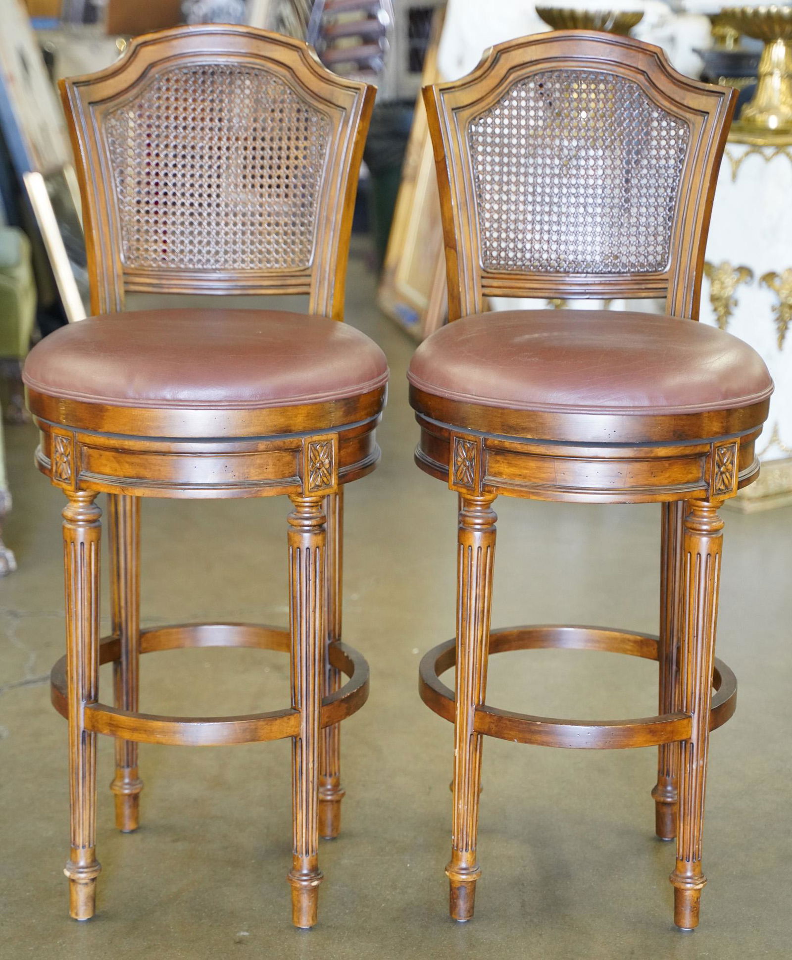 SET OF FOUR LOUIS XVI STYLE LEATHER SEAT BARSTOOLS (1 of 10)