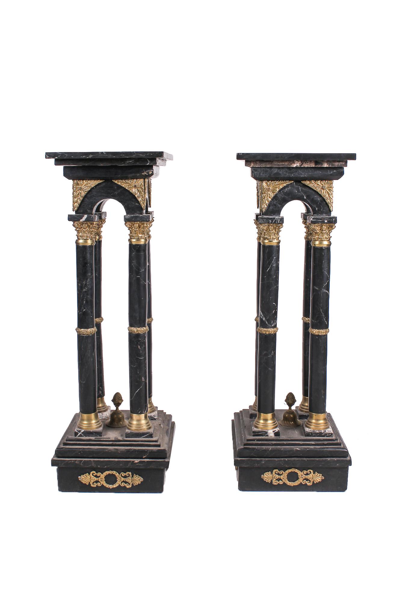 PAIR OF MARBLE & GILT BRONZE PEDESTALS (1 of 5)
