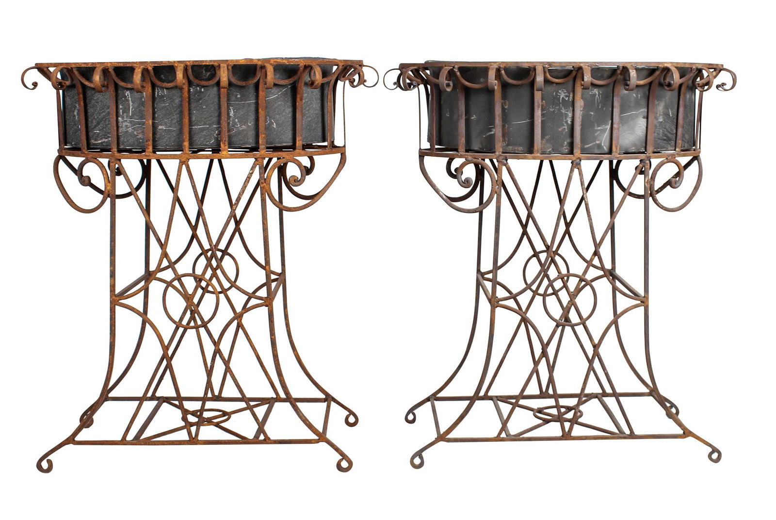 PAIR OF OVAL WROUGHT IRON PLANTERS (1 of 5)