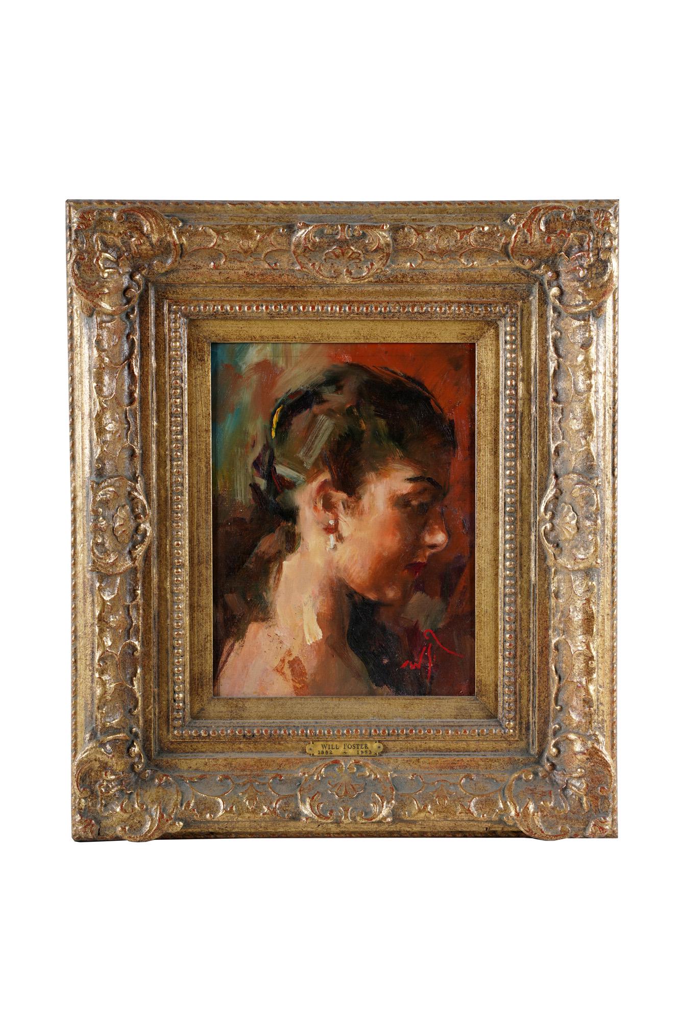 WILL FOSTER: "HEAD NO 1. IN PROFILE": oil on board signed lower right Provenance: deaccession San Diego Museum of Art De Ru's Fine Arts, Bellflower, CA Estate of DeWitt McCall III 12 1/8 x 9 1/4 inches