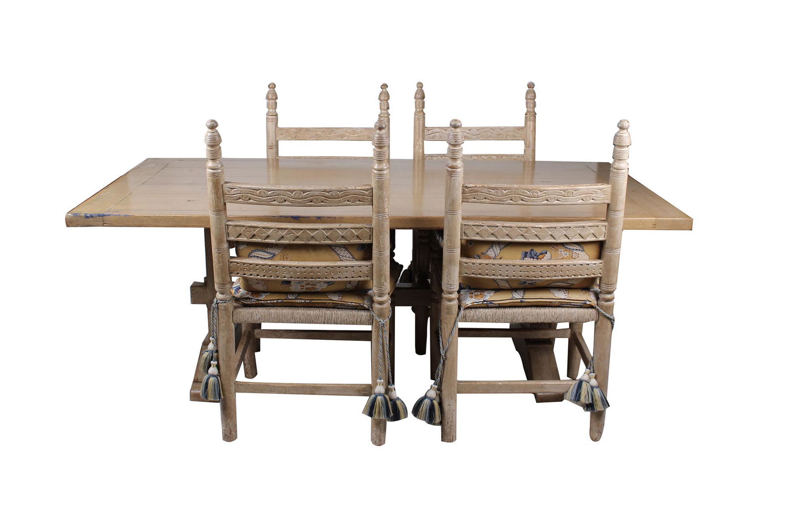 RUSTIC BLEACHED & CARVED WOOD DINING SET (1 of 10)
