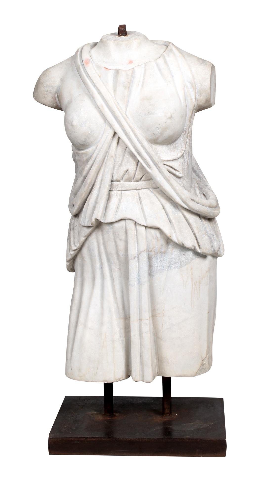 ITALIAN CARRARA MARBLE TORSO ON IRON BASE (1 of 6)