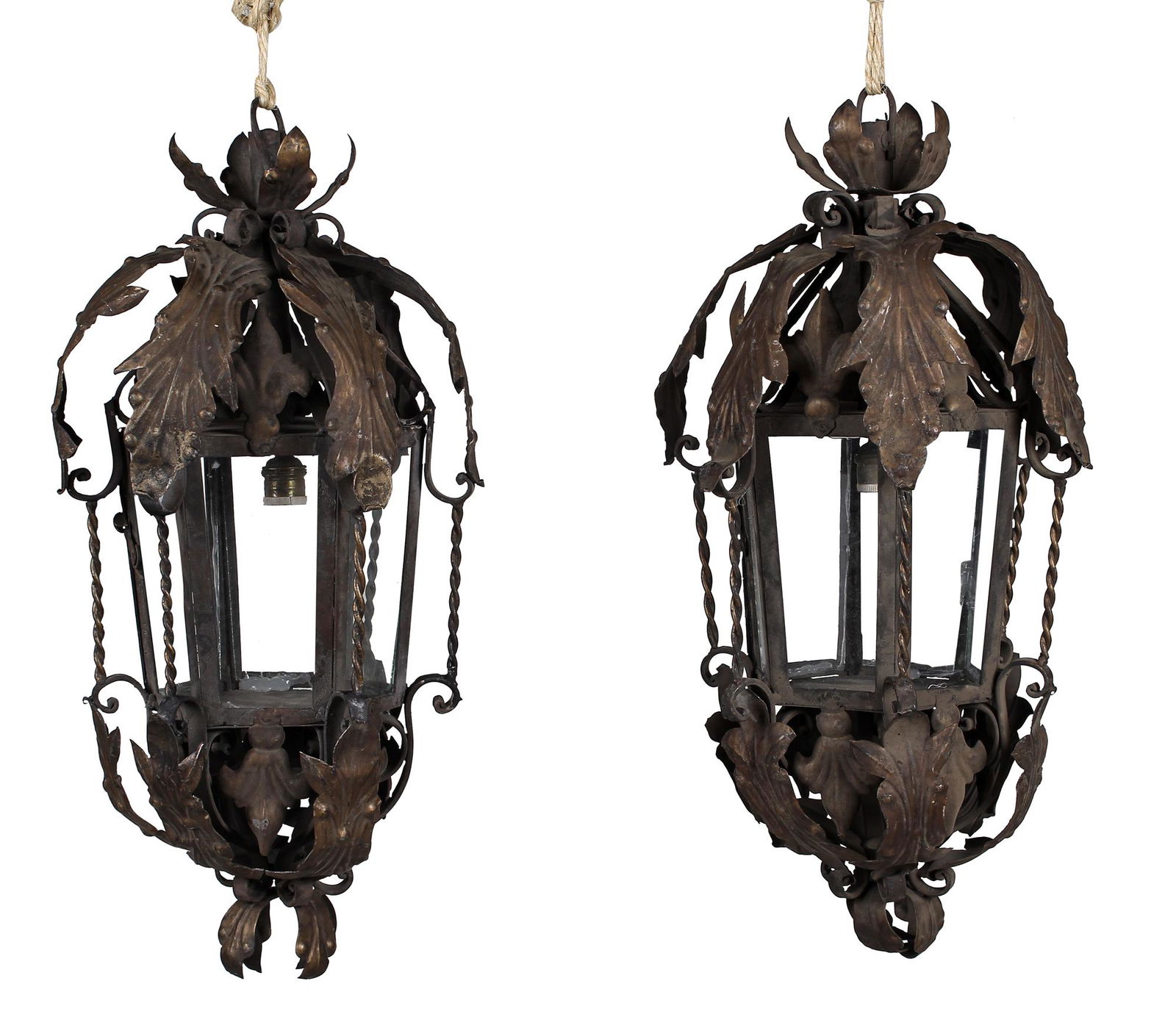 PAIR OF SPANISH TOLE & WROUGHT IRON LANTERNS (1 of 7)