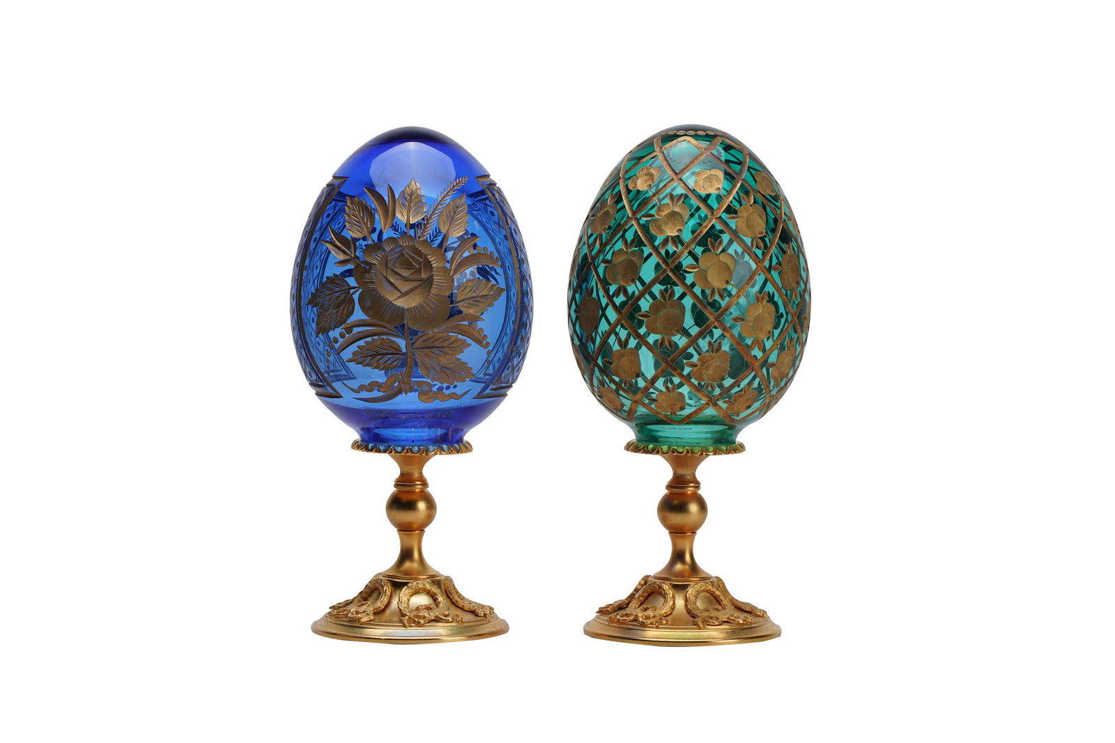 PAIR OF FABERGE CRYSTAL EGG PAPERWEIGHTS (1 of 7)