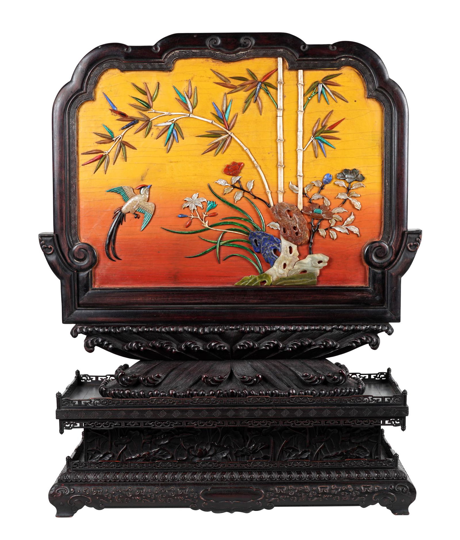 CHINESE INLAID TABLE SCREEN ON STAND (1 of 13)