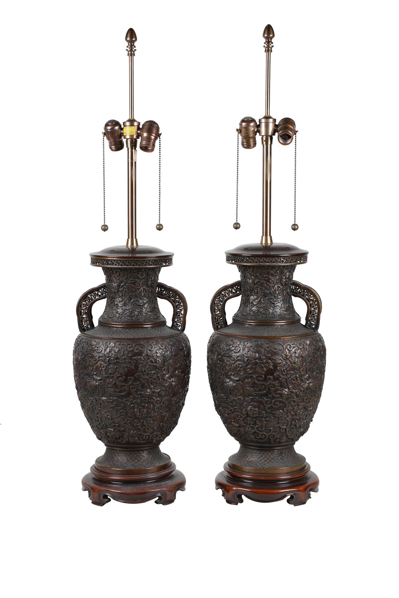 PAIR OF CHINESE STYLE METAL URNS (1 of 12)