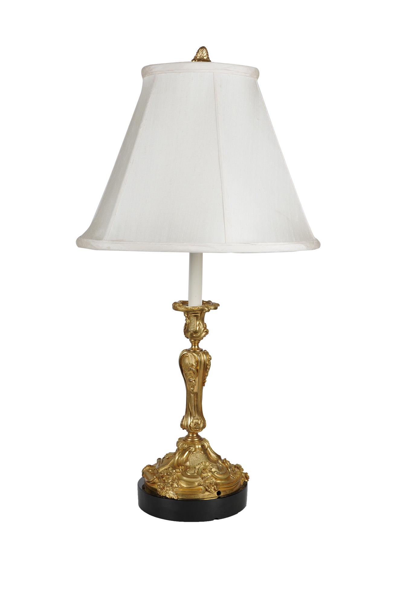 GILT BRONZE CANDLESTICK LAMP (1 of 8)