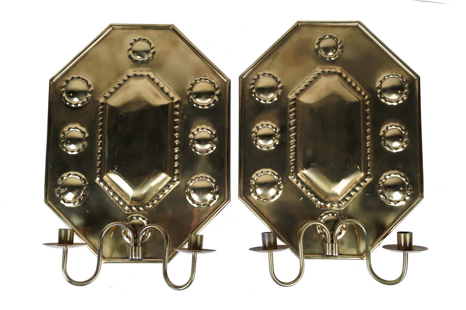 PAIR OF BRASS TWO-LIGHT SCONCES (1 of 8)