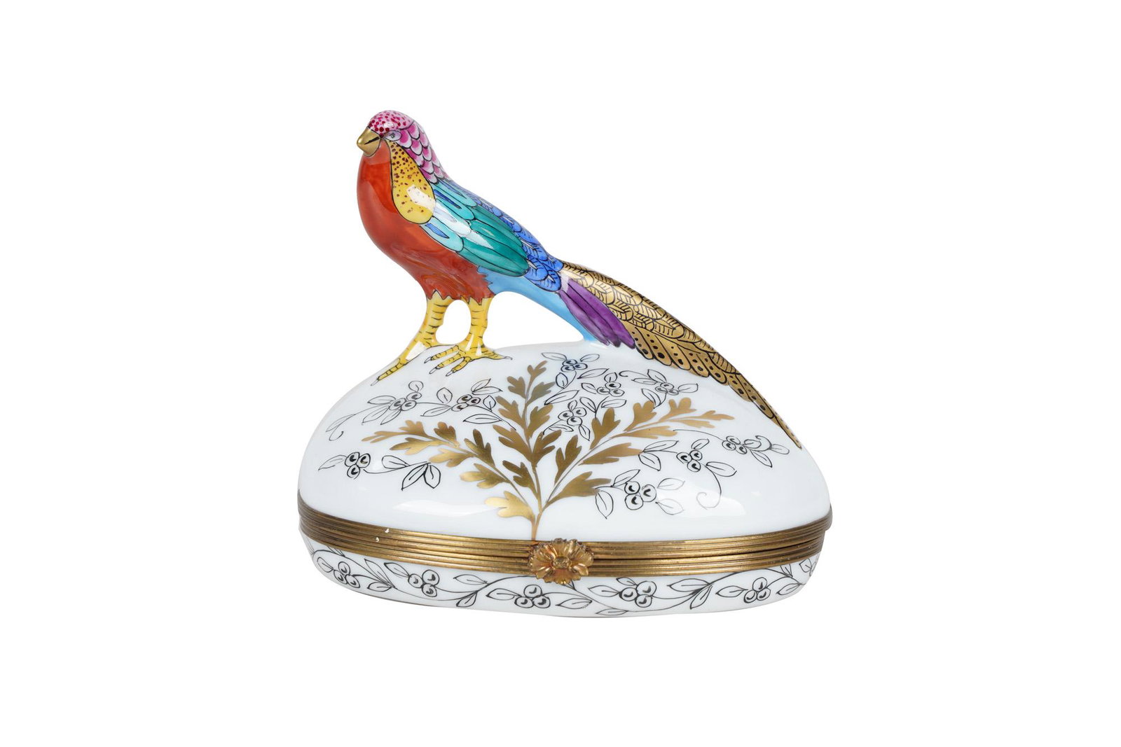 LIMOGES PORCELAIN BIRD BOX: circa 1990 Condition: good 4 1/2 inches deep; 3 1/4 inches wide; 4 1/2 inches high