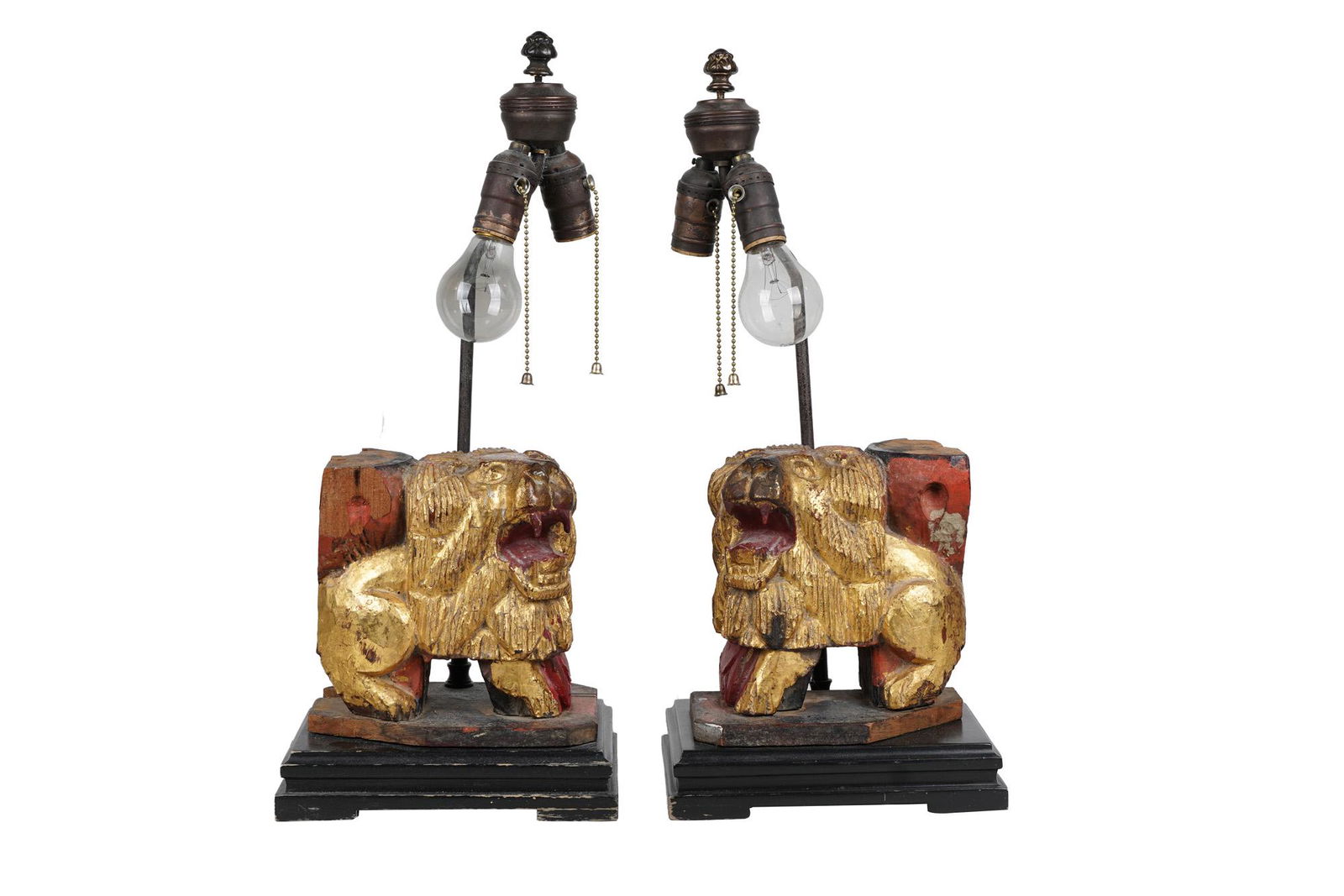 PAIR OF CHINESE GILT LACQUERED & CARVED FOO DOGS (1 of 10)