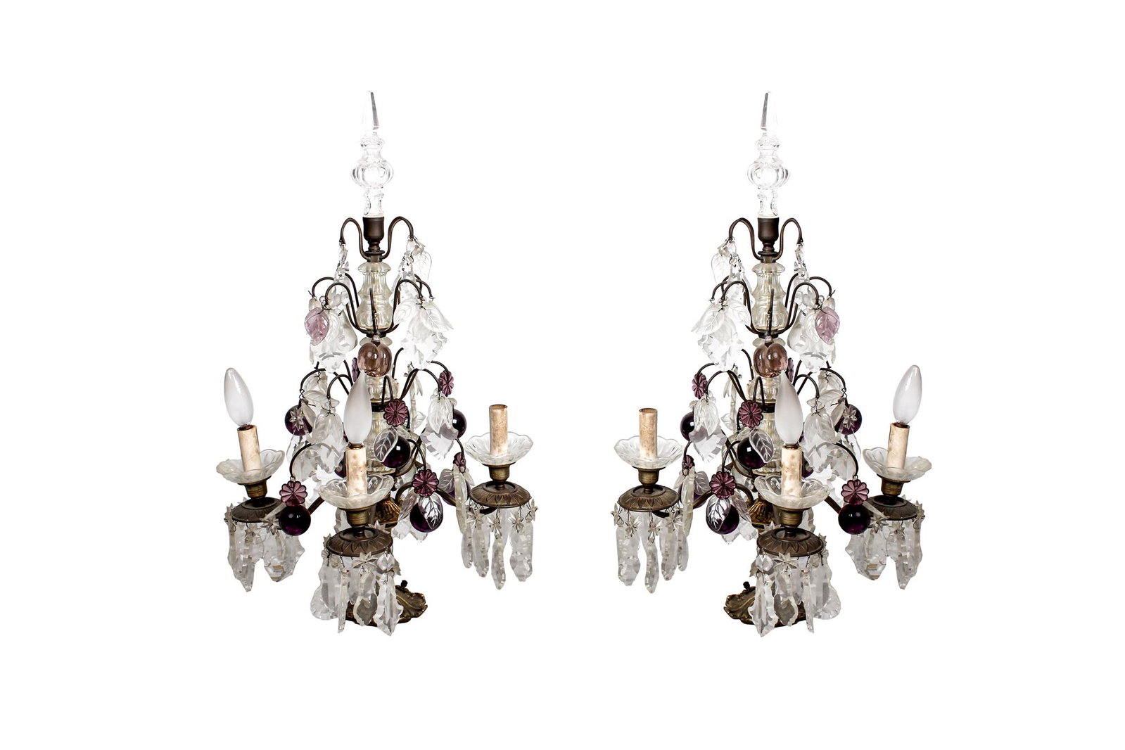 PAIR OF VENETIAN ROCOCO STYLE FOUR LIGHT GLASS AND GILT: electrified, each with four lights 16 inches diameter; 25 1/2 inches high