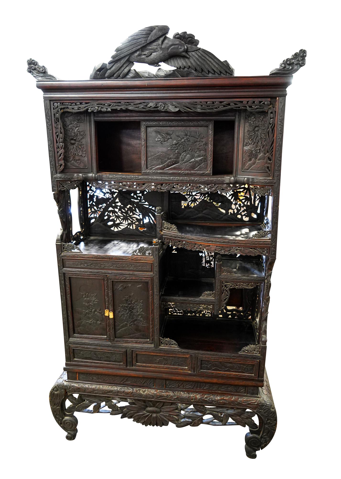 JAPANESE CARVED WOOD EXPORT CABINET (1 of 13)