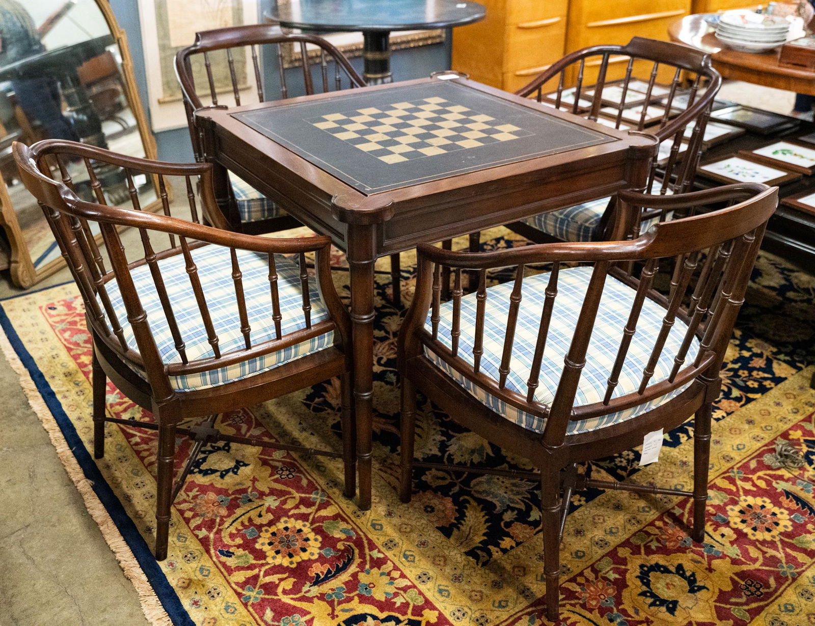 DREXEL WALNUT GAMES TABLE WITH FOUR CHAIRS (1 of 11)
